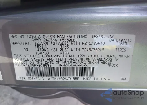 2015 Toyota Tacoma из США, поврежденный, VIN 5TFUX4EN5FX039630